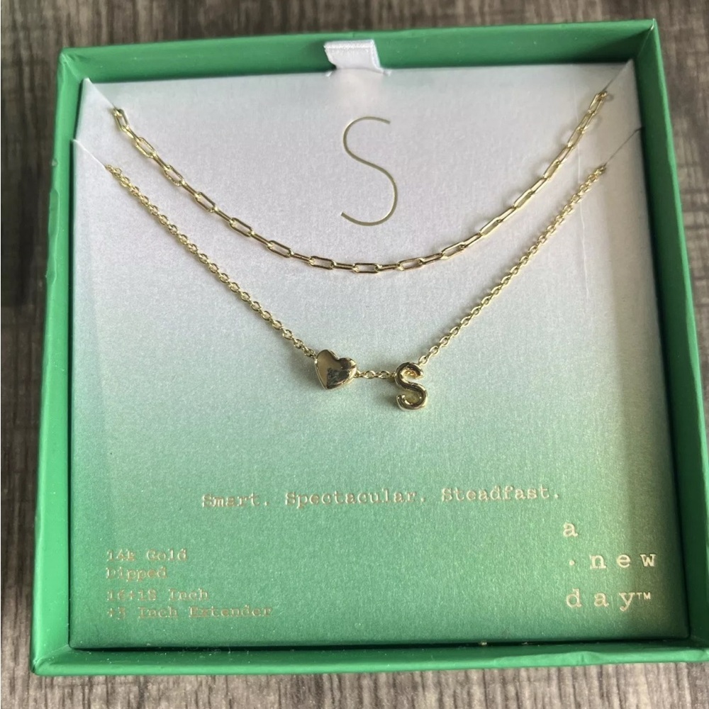 A New Day Gold Womens Initial Necklace S Heart 14K Gold Dipped Layered Chain